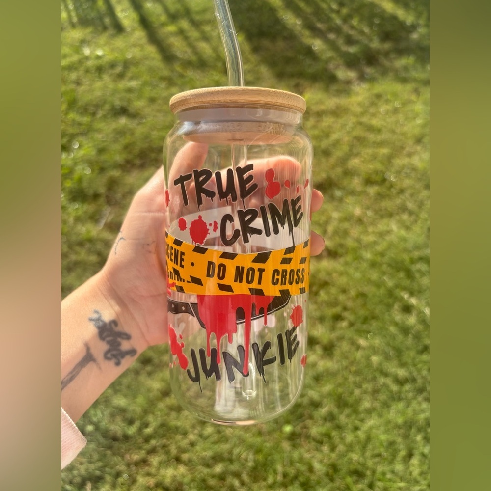 True Crime Junkie Glass Tumbler